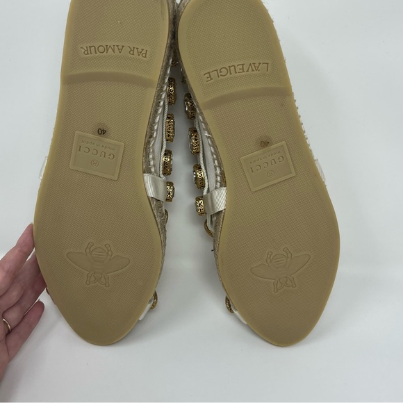 NWT GUCCI CANVAS CRYSTAL EMBELLISHED ESPADRILLES SIZE EU 40 US 10 - Picture 11 of 14